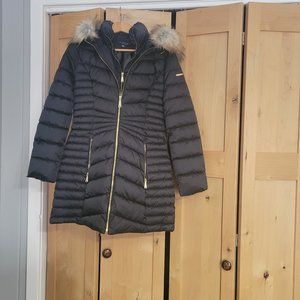 Laundry by Shelli Segal Black Puffer Coat w/Faux Fur Trimmed Hood, Size Medium